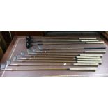 A set of eight George Nichol No Shok signature iron golf clubs, all stamped 'Wizard De Luxe', with
