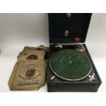 A gramophone and collection of 78s.