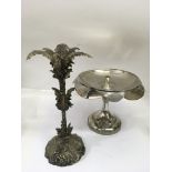 Two silver plated epernge bases, one formed as a palm tree