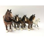 Five ornamental Beswick horses of various style.