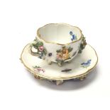 A Quality 19th Century Meissen Porcelain cabinet cup and saucer with raised encrusted flowers and