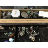 A collection of costume jewellery silver rings and watches