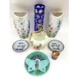 A pair of Nanking cargo dishes , a majolica dish decorated with a butterfly plus other glass and