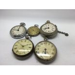 A collection of five pocket watches including one silver - NO RESERVE