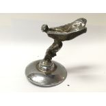 A genuine vintage Crome spirit of ecstasy car mascot with Crome base height 16.5cm