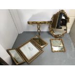 A gilt metal, marble style console table and similar mirrors - NO RESERVE