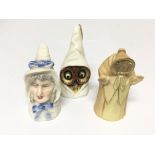Three Royal Worcester candle sniffers in the form of an owl and two old grannies. No damage each