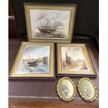 Three original oil on canvas, coastal paintings by Wyn Appleford, plus two smaller examples.