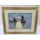 A framed, signed watercolour by J.Maurice Hosking, titled 'Fishers of the Night'.Approx 41x51cm - NO