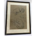 A charcoal study of reclining cats by Elise Bye-Rawson, signed.Approx 52x69cm