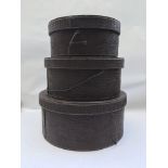 A group of three nested hat boxes in an animal hide style design. Inside Diameter of hat boxes (
