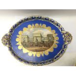 A rare large Chamberlain Worcester porcelain tray depicting the classical inspired arch at Hyde Park