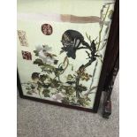 A copper coal box a Chinese fire screen and a bed