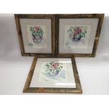 Three framed and glazed Sheila Appleton coloured ink still life paintings, approx 40cm x 40cm - NO