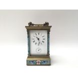 A French cloisonné 7 day carriage clock without key.