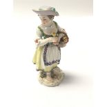 A Quality 19th Century Meissen Porcelain figure of a young girl with a basket of flowers no damage