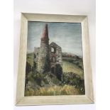 An unsigned oil on board painting of a old tin mine.Approx 41x51cm - NO RESERVE