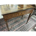 A 19th century Sorrento inlaid dressing table the hinged top enclosing a fitted interior on square