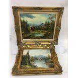 Two, gilt framed oil on canvas landscape paintings signed Wollinger.Approx 57x67 and 43x54cm - NO