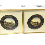 A pair of Quality Royal Worcester hand painted porcelain plates each depicting country cottages with