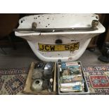 A collection of Volkswagen items comprising a dovetail boot lid, vintage VW Safer Motoring magazines