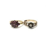 Two ladies 9ct gold stone set rings, total weight approx 4.8 grams.