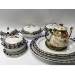 A York pattern ceramic part dinner service and a decorative tea pot and stand - NO RESERVE