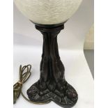 A Art Deco style table lamp with crackle glass sha