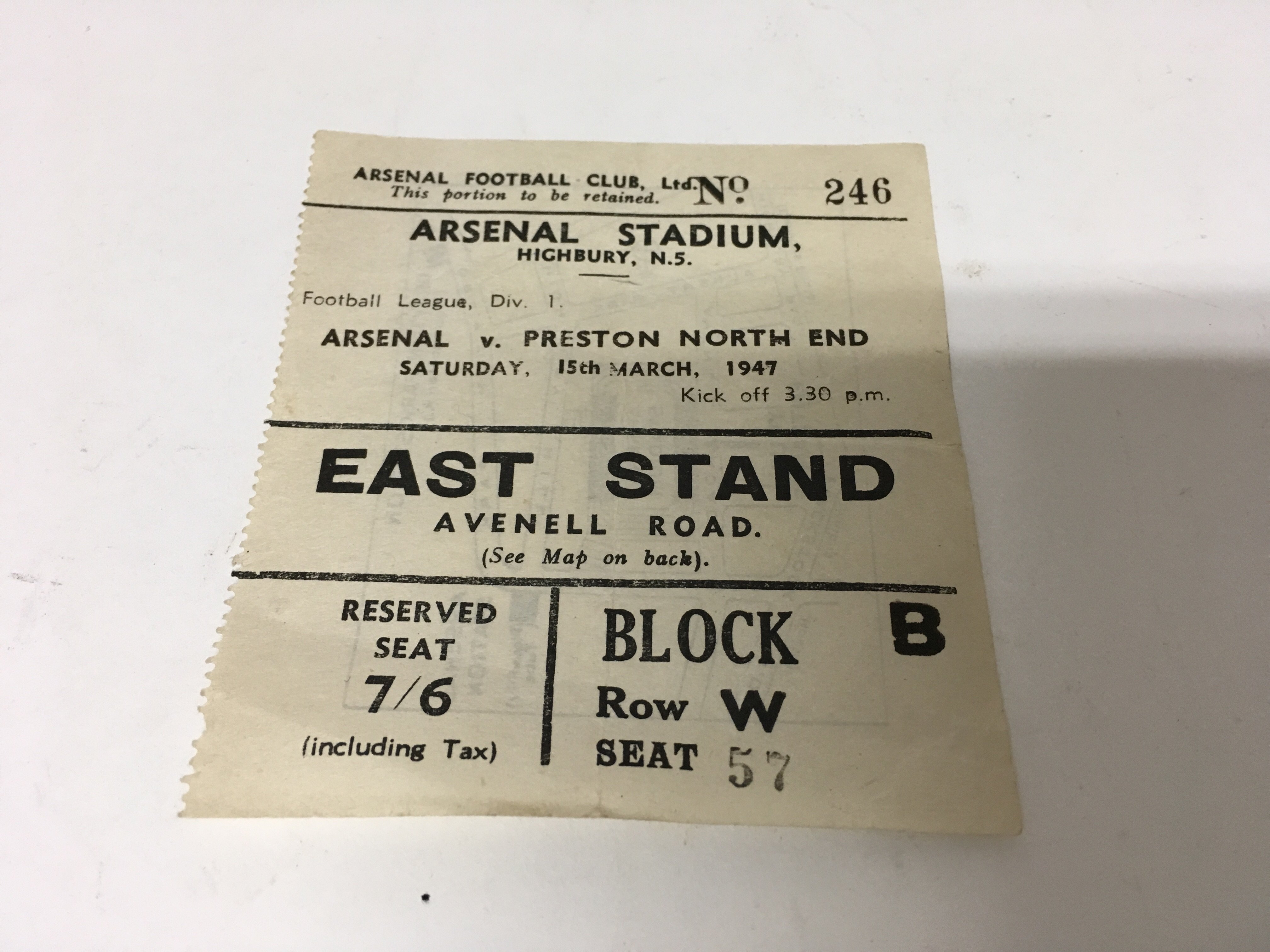 A football ticket Arsenal v Preston North End 15 t