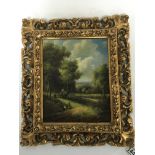 An elaborate gilt framed oil painting study of an