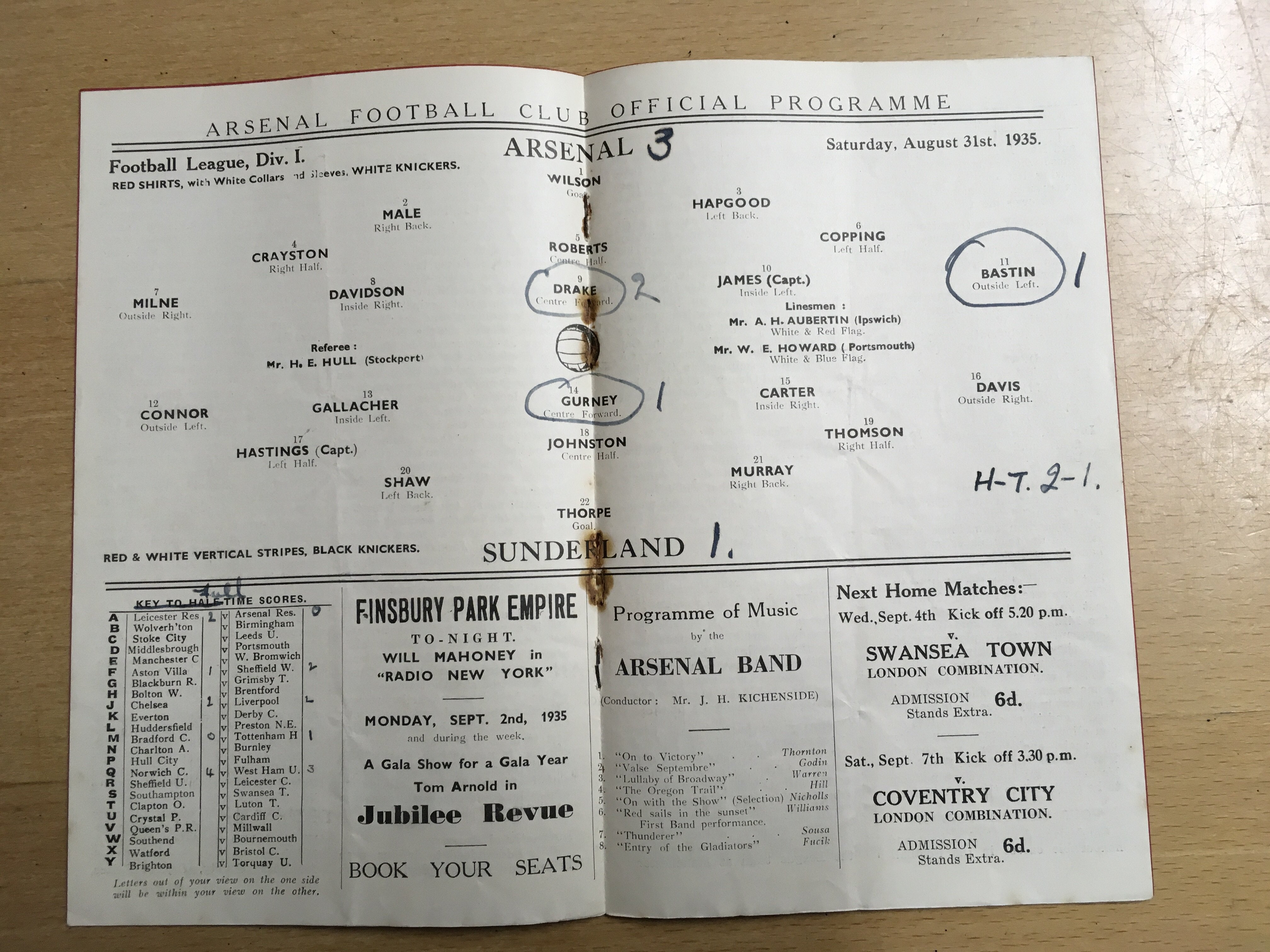 35/36 Arsenal v Sunderland Football Programme: Dated 31 8 1935 in good condition with no team - Image 2 of 2