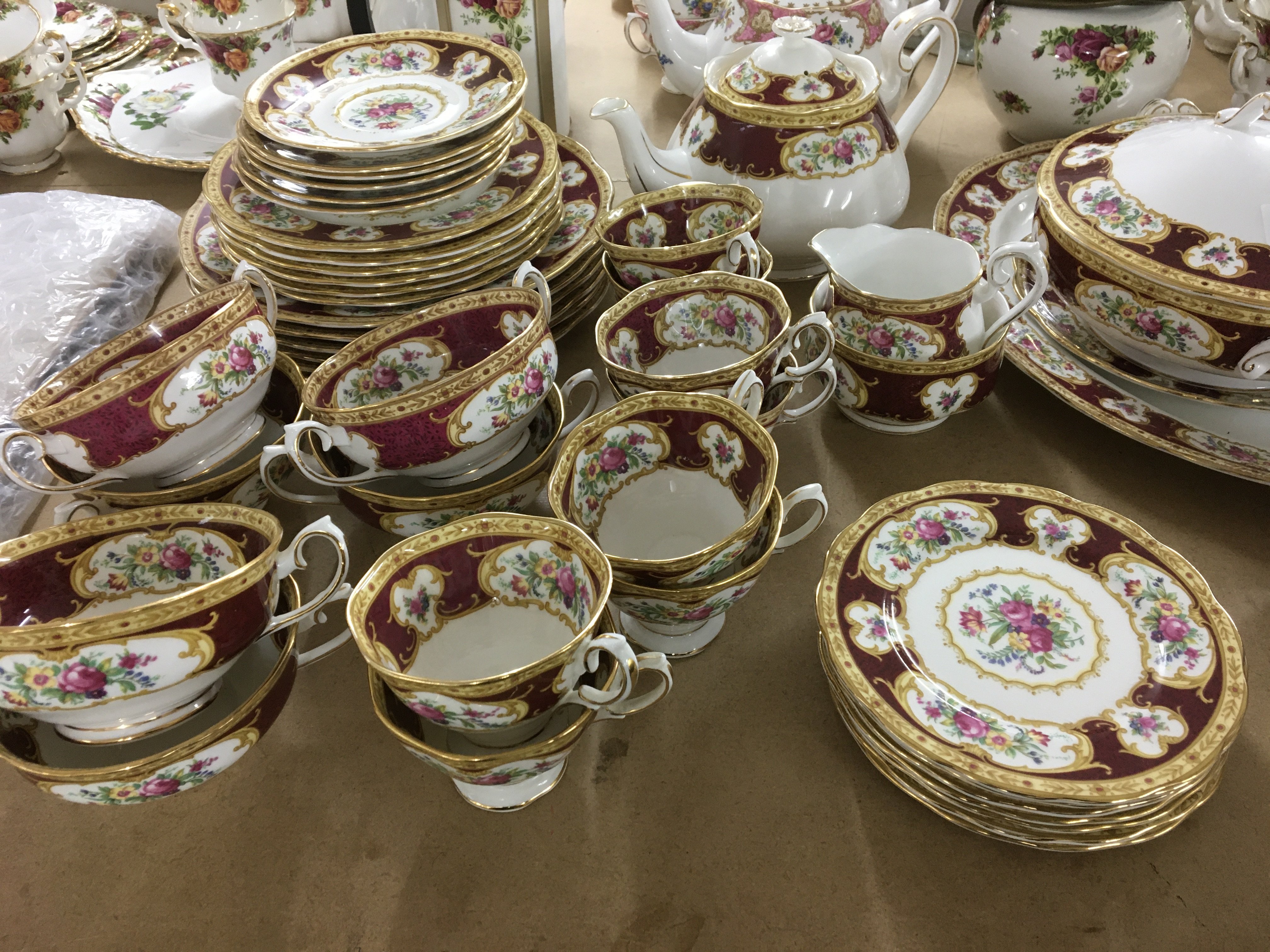 A Collection of royal Albert lady Hamilton Tea dinner ware including tureen twin handle bowls tea