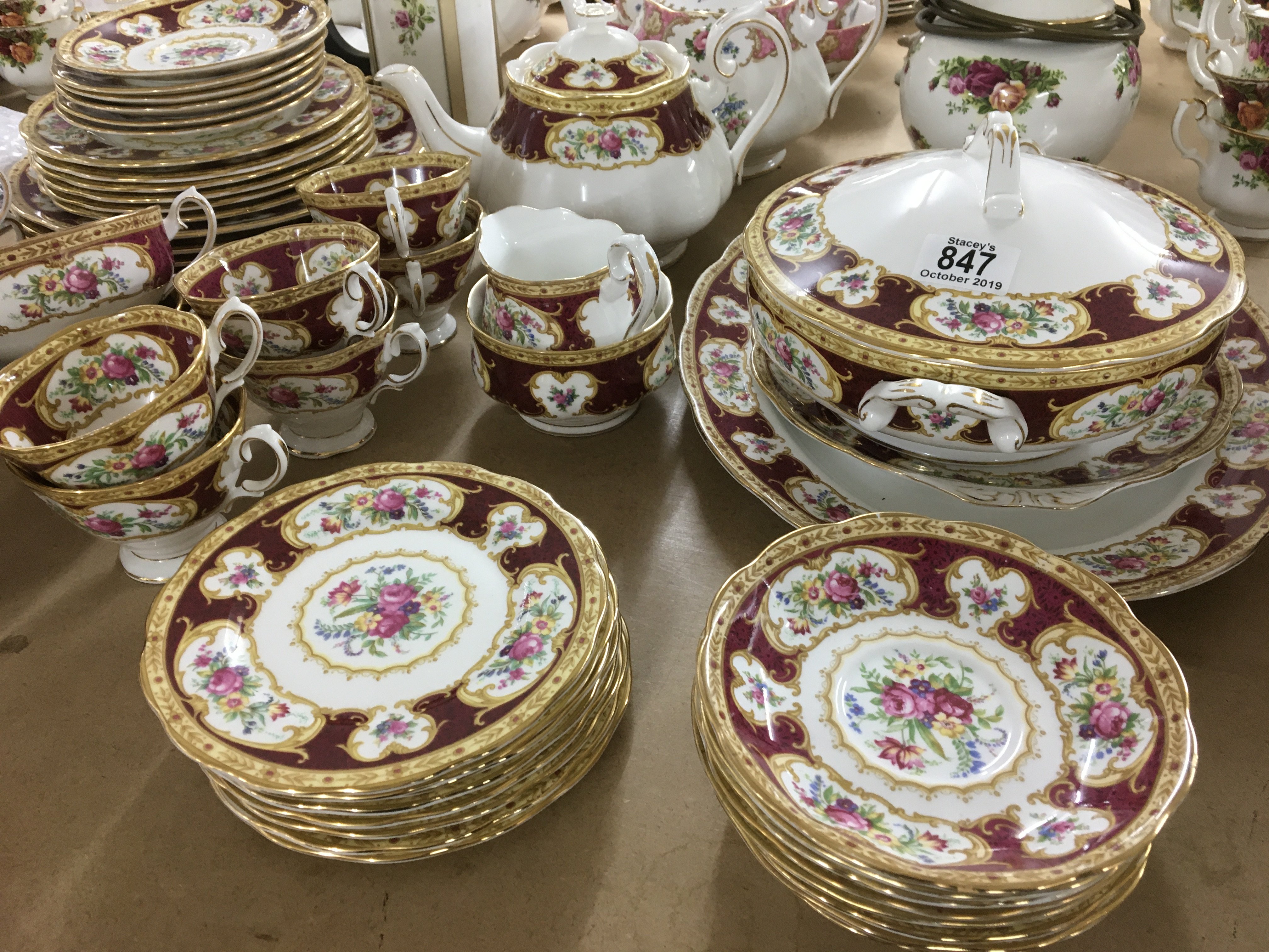 A Collection of royal Albert lady Hamilton Tea dinner ware including tureen twin handle bowls tea - Image 2 of 2