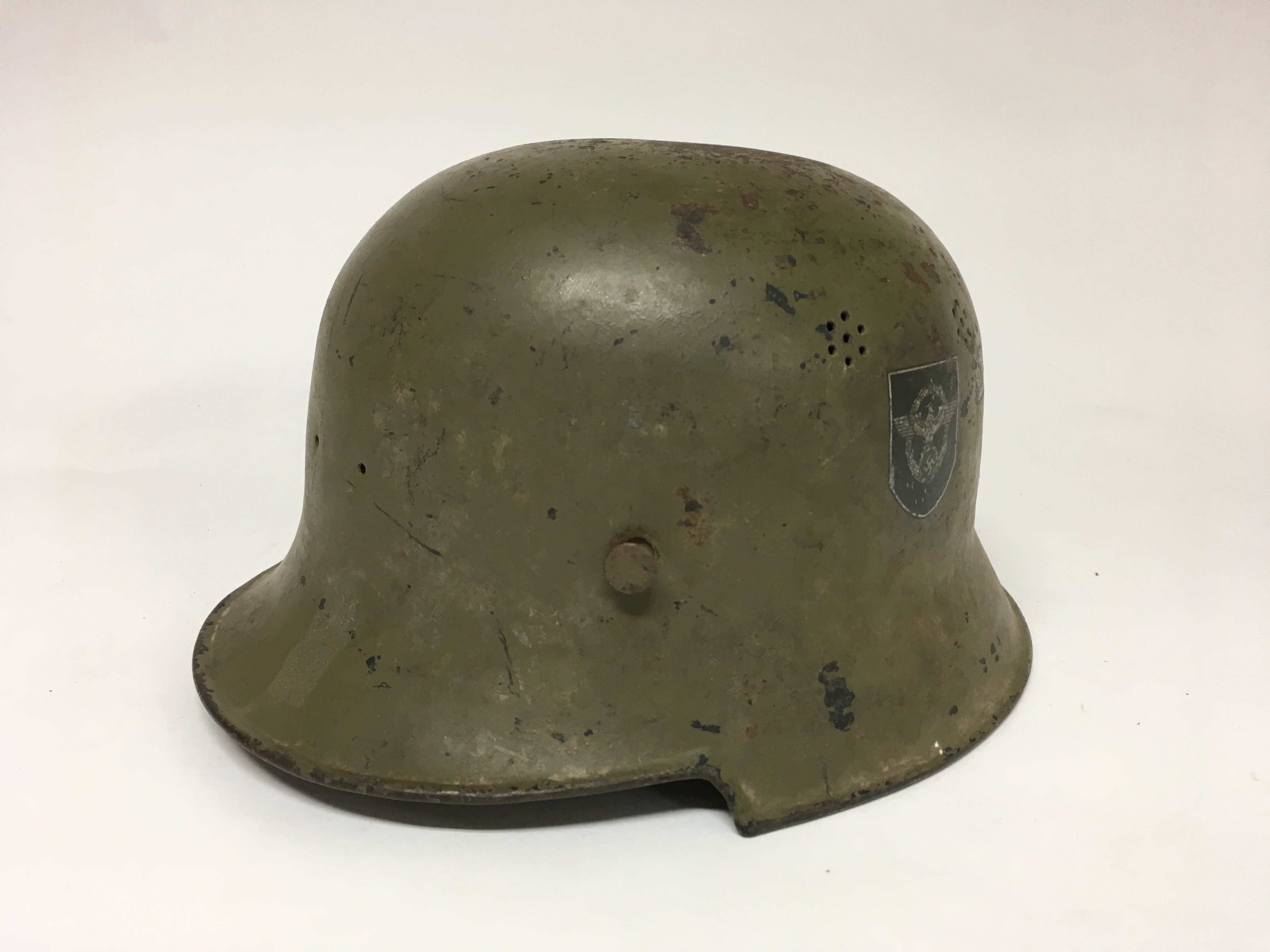 A German third reich WW2 helmet with insignias either side and headliner. - Image 2 of 4