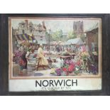 Railway interest. An LNER Norwich poster of the flower market in Norwich, approx 59cm x 49cm.