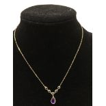 A 9ct gold and amethyst set pendant necklace.Appro