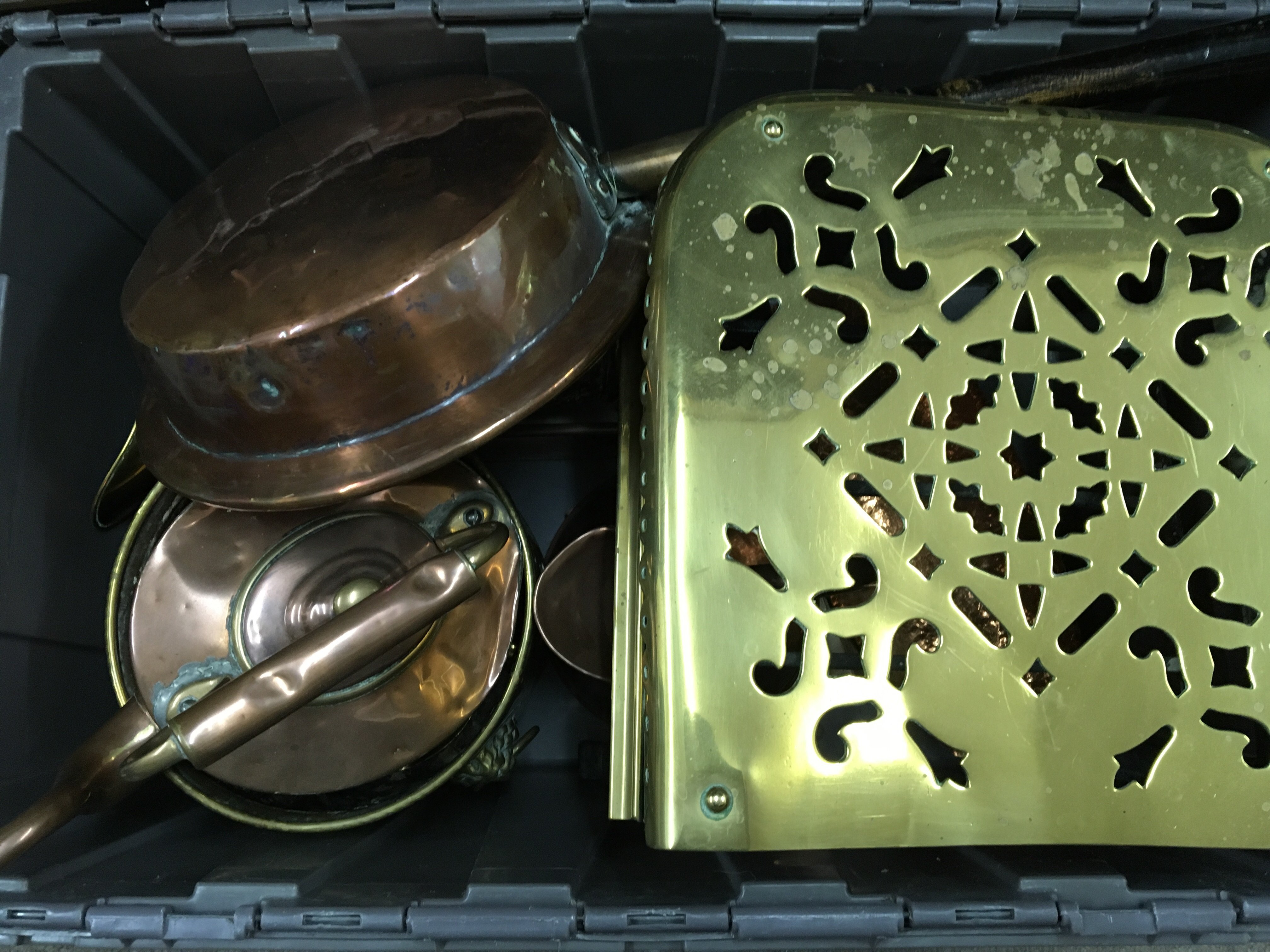 A collection of brass ware various and a brass jardiniere stand