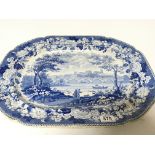 A large Victorian blue and white meat plate decora