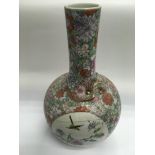 A Chinese bottle vase with hand painted panels depicting birds and flowers, approx height 40cm, a/