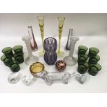 A collection of art glass including a Czech vase,