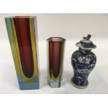 Two Murano sommerso glass vases and a small Chines