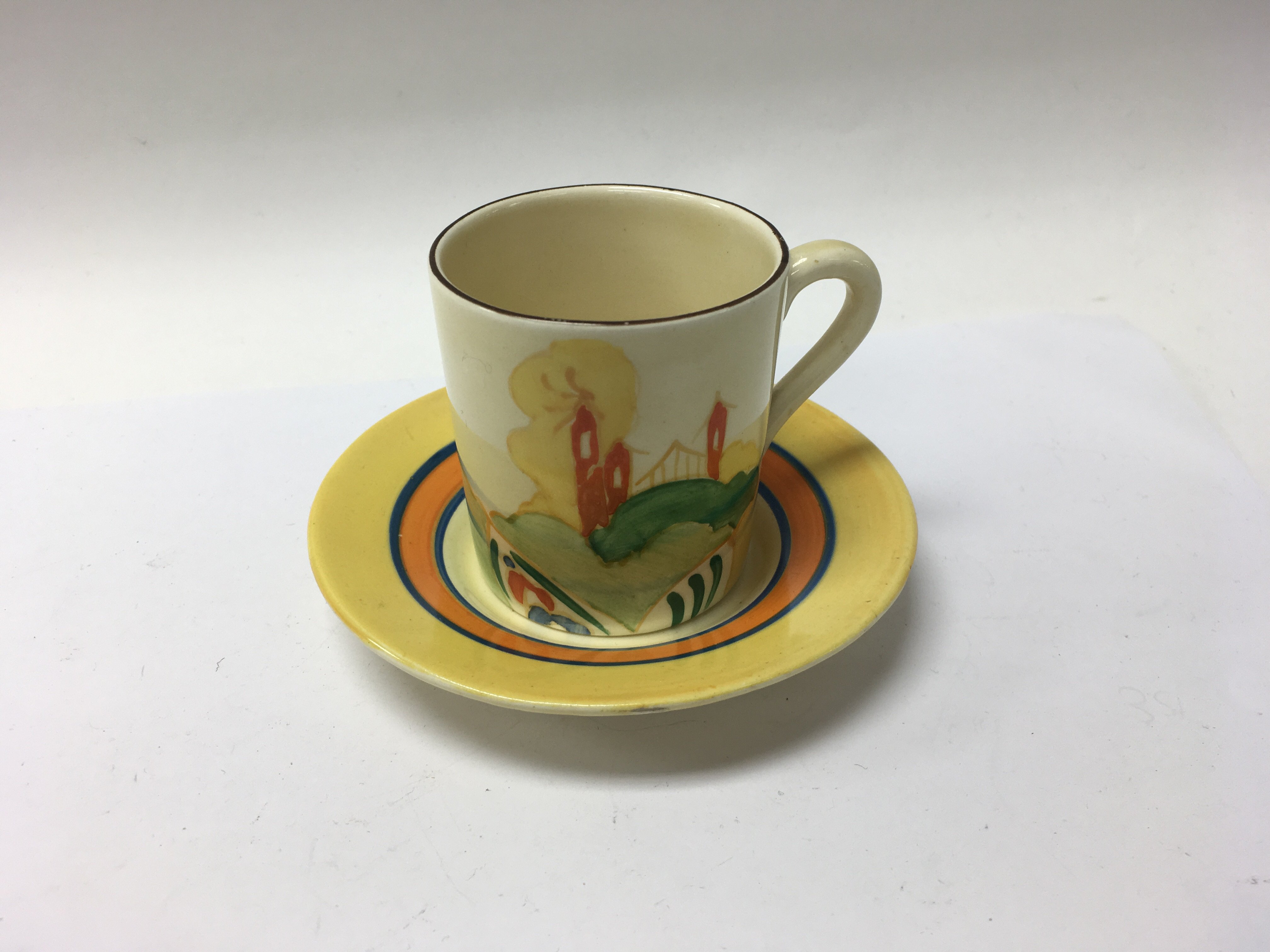 A Clarice Cliff coffee can and saucer alpine style - Image 2 of 2