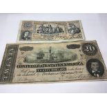 Two Confederate States American Twenty Dollar Bill