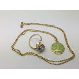 Two gold jewellery items comprising a ring (a/f) a
