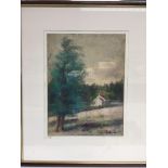 A framed and glazed pastel of a rural scene, appro