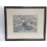 A framed and glazed woodblock print by Hokusai fro