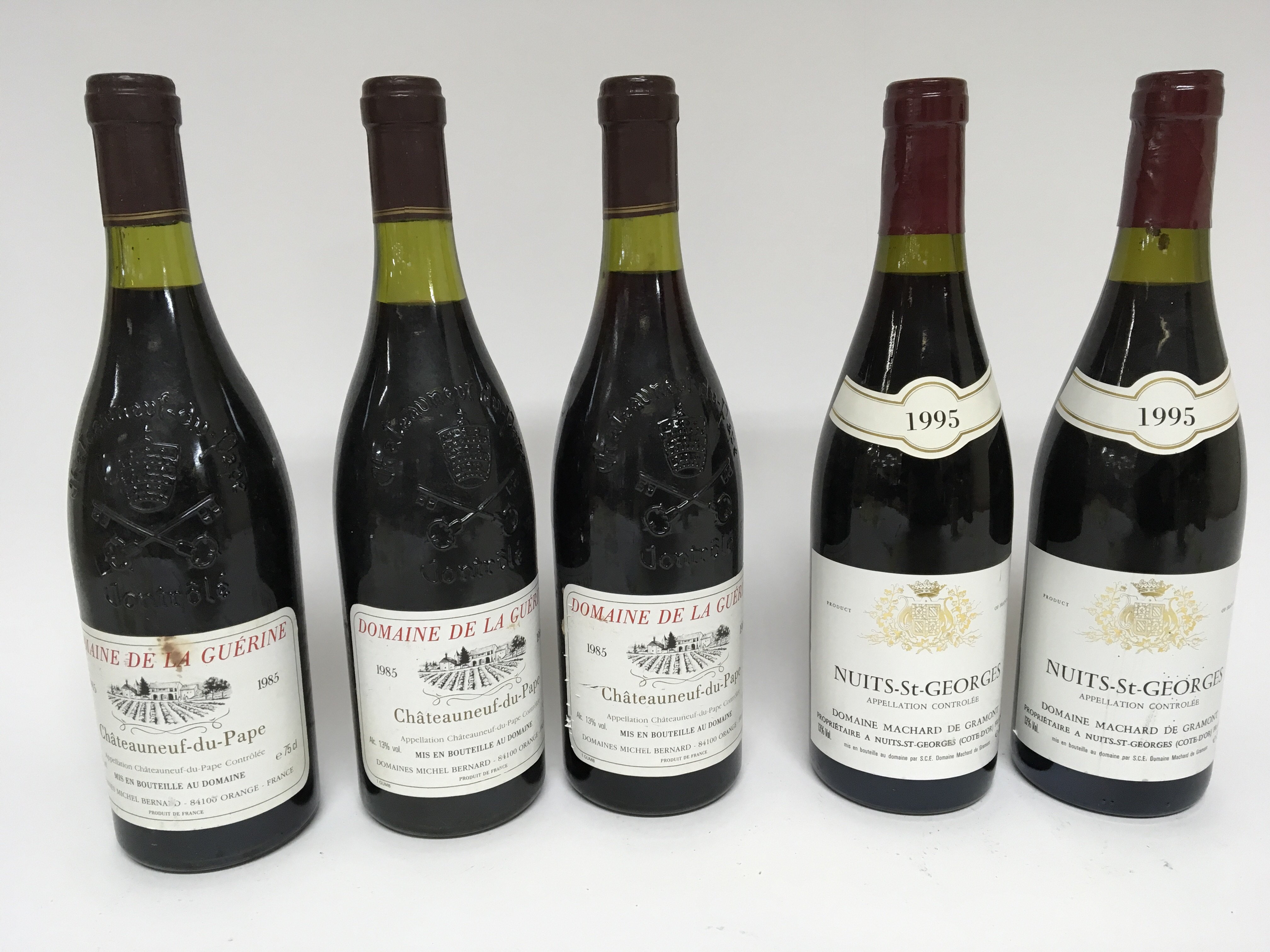 Five bottles of wine Three bottles of Chateauneuf-