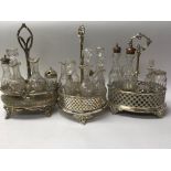 Three silver plated cruet stands inset with bottle