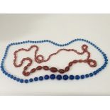 Two vintage bead necklaces comprising a cracklewar