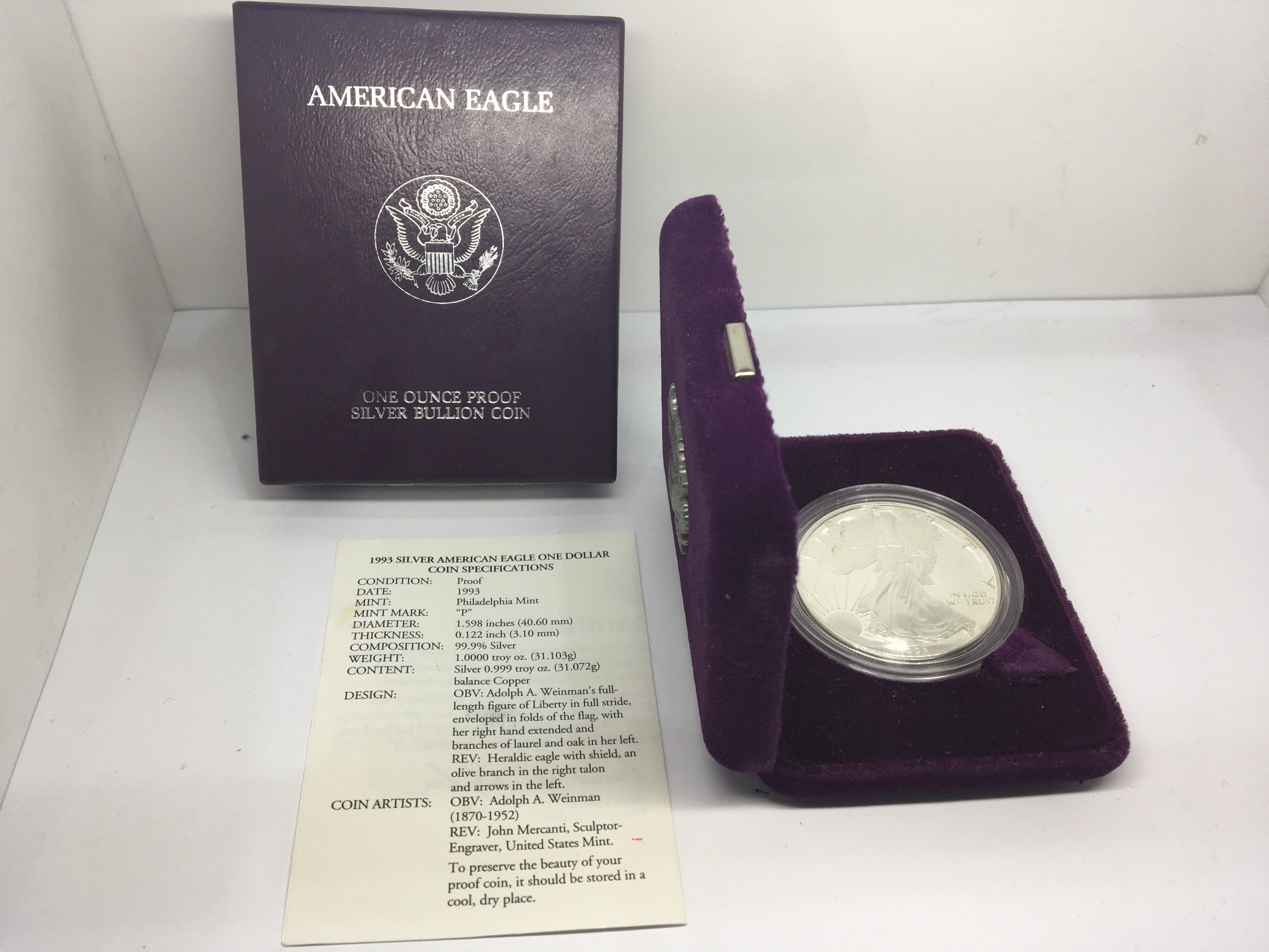 A Rare 1993 Proof Silver (99.9%) American Silver D - Image 2 of 2